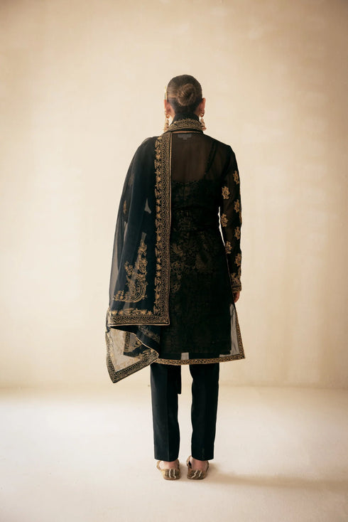 Black Organza Kurta Set